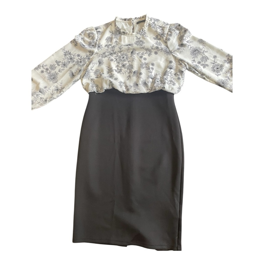 Floral Blouse and Black Skirt Dress